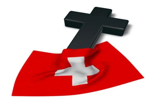 76148803 croce cristiana e bandiera della svizzera rendering 3d